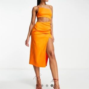 ASOS Vibrant Orange Cutout Midi Dress